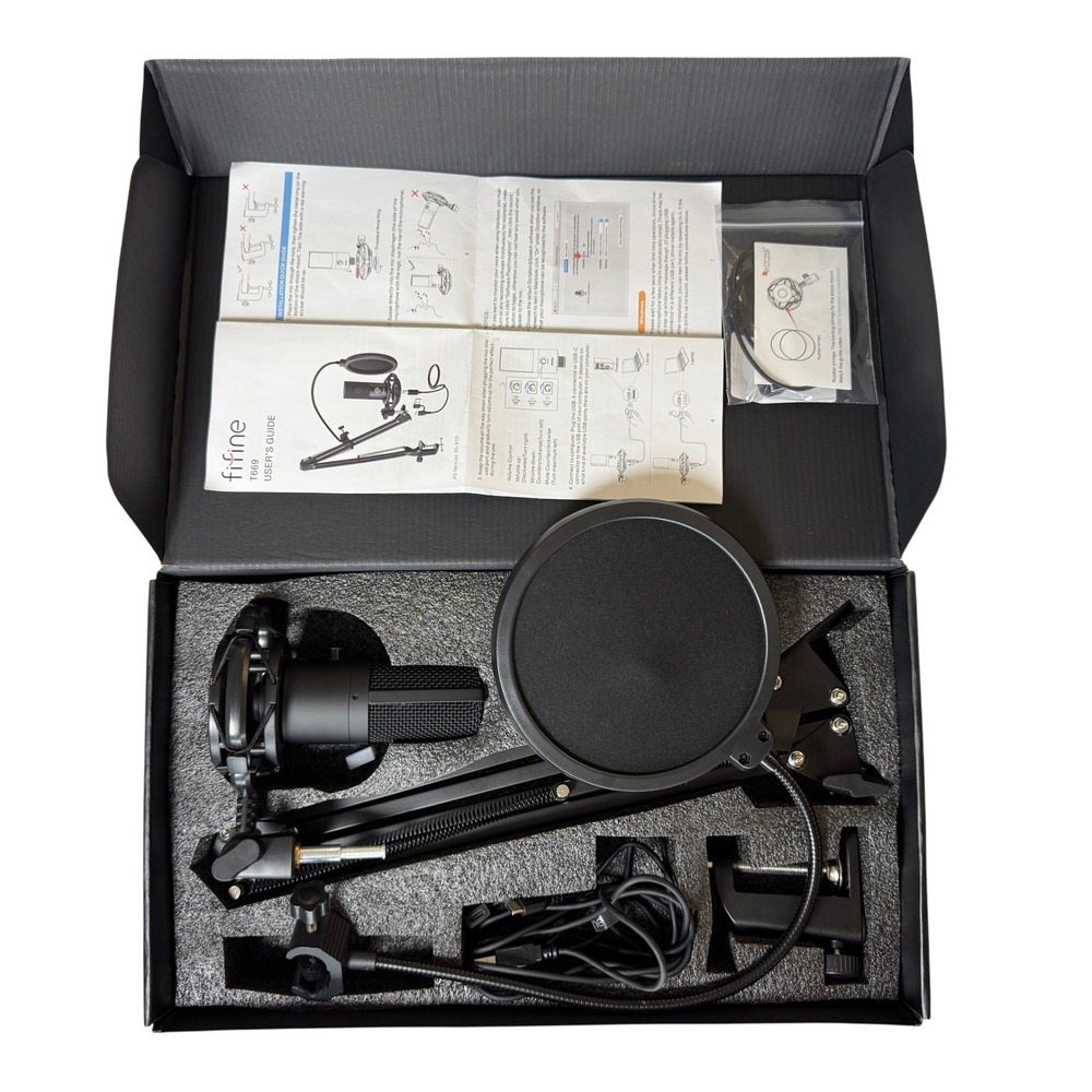 Fifine T669 USB Condenser Microphone Bundle Kit with Boom Arm Pop Filter Black